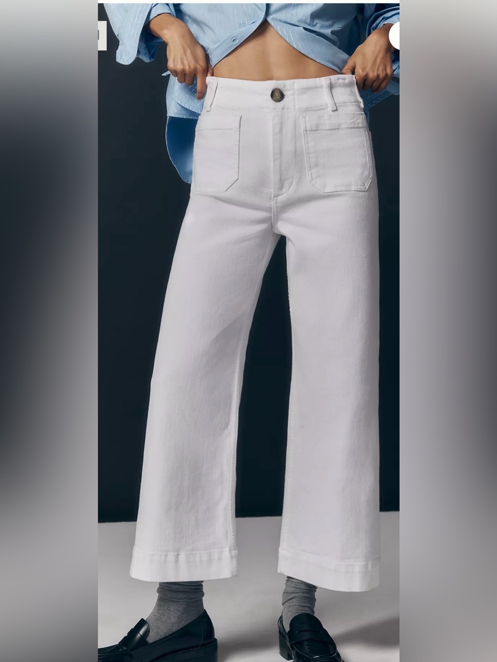 Maeve Colette HighRise WideLeg Cropped  pants, front patch pockets white